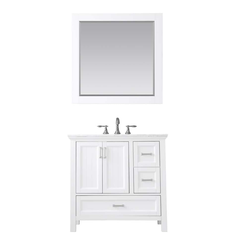 Altair Isla 36 in. Single Bathroom Vanity Set in White and Carrara White Marble Countertop with Mirror -  538036-WH-CA
