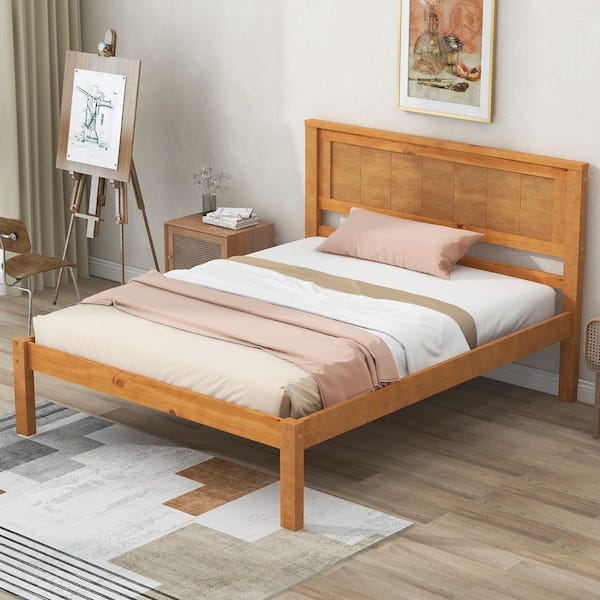 Oak Brown Wood Frame Twin Size Platform Bed with Slats