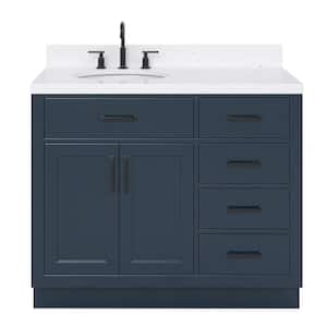 Hepburn 42 in. W x 22 in. D x 36 in. H Single Sink Freestanding Bath Vanity in Midnight Blue with Carrara Quartz Top