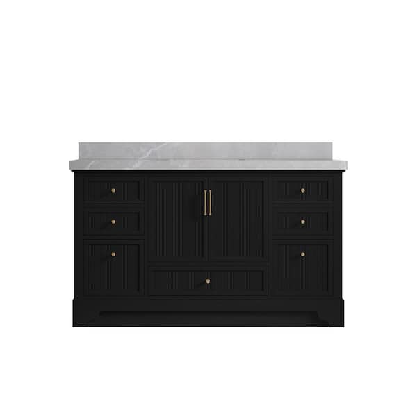 Willow Collections Alys 60 in. W x 22 in. D x 36 in. H Single Sink Bath Vanity in Black with 2 in. Pearl Gray Quartz Top