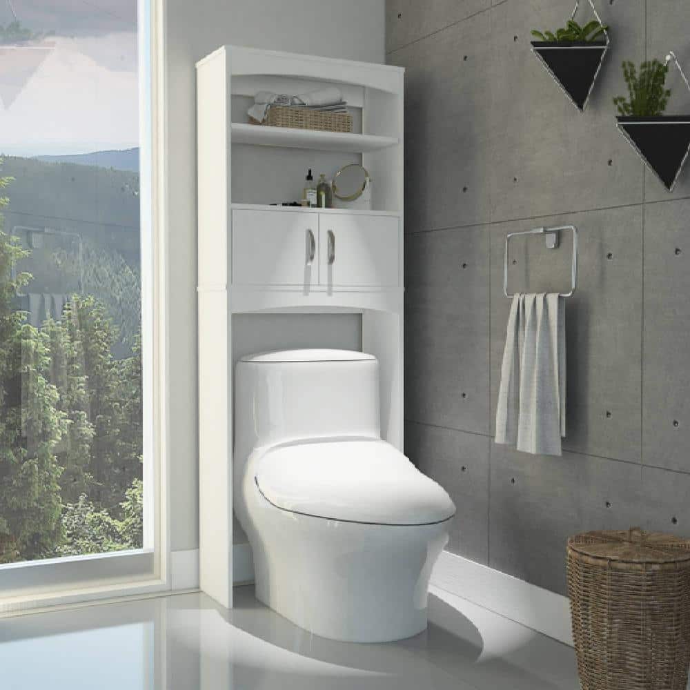 FAMYYT 23.9 in. W x 65 in. H x 9.8 in. D White Over The Toilet Storage
