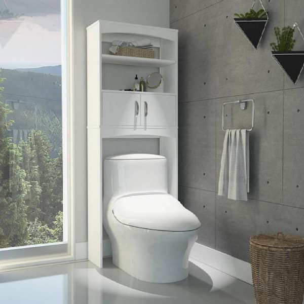 FAMYYT 23.9 in. W x 65 in. H x 9.8 in. D White Over The Toilet Storage with Soft Close Doors