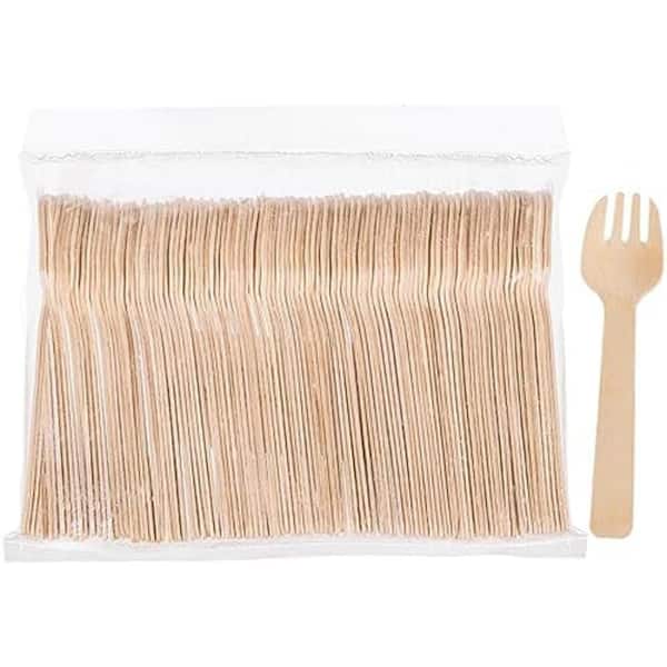Natural Birch Wood Brown Disposable Compostable Wooden Sporks Mini 4 Inch Fork Spoon 2-in-1 Utensil 500 Per Case