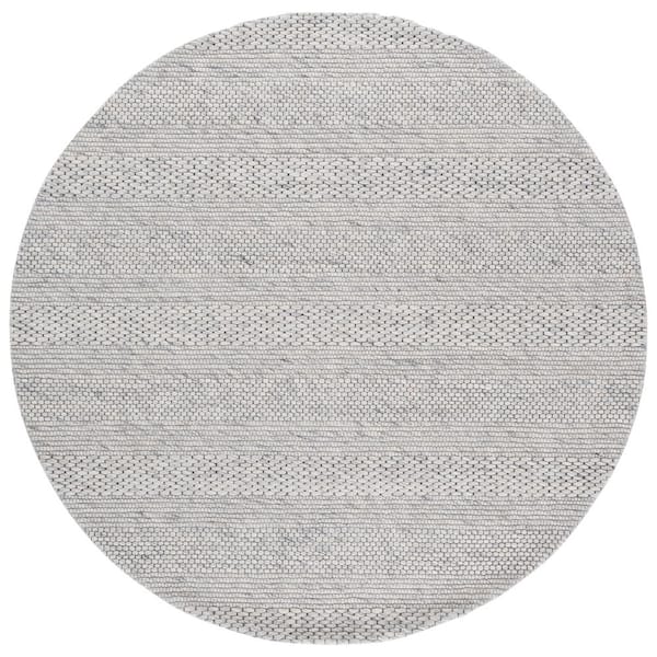 Marbella 3 ft. x 3 ft. Round Light Gray/Ivory Striped Links Area Rug