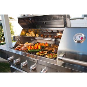6-Burner Dual Chamber Propane Gas Grill in Stainless Steel with Side Burner and Grill Cover