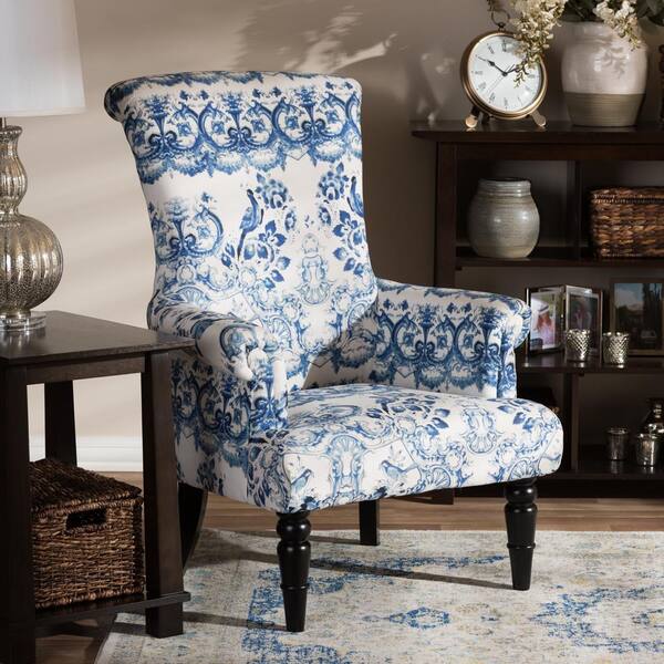 Baxton Studio Darlington Blue Print Fabric Upholstered Chair