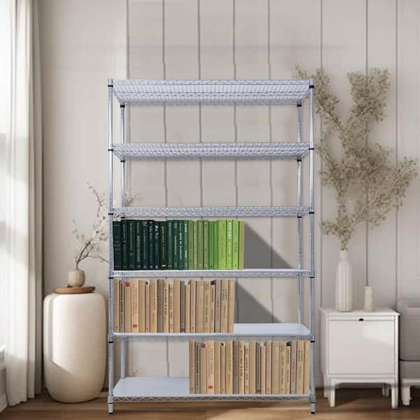 6-Tiers Chrome Heavy Duty Metal Adjustable Garage Storage Shelving Unit with Wheels (48 in. W x 84 in. H x 20 in. D)