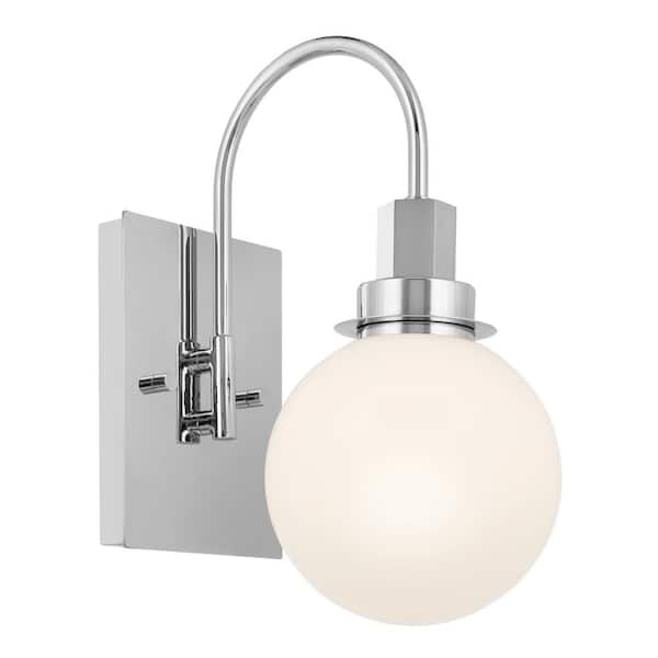 KICHLER Hex 11.5 in. 1-Light Chrome Bathroom Wall Sconce Light with Opal Glass Shade