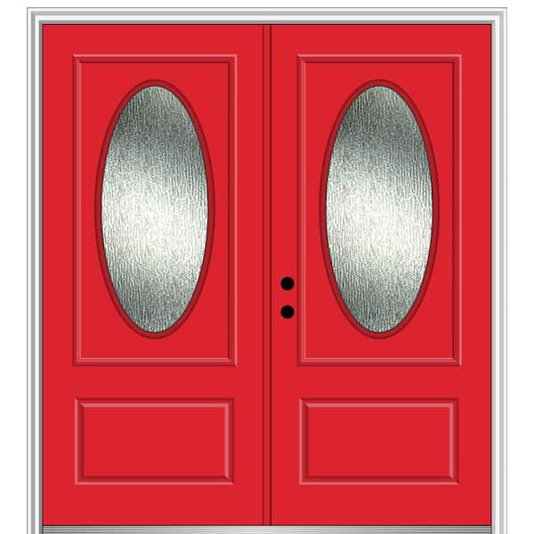 MMI Door 72 in. x 80 in. Right-Hand/Inswing Rain Glass Red Saffron Fiberglass Prehung Front Door on 6-9/16 in. Frame