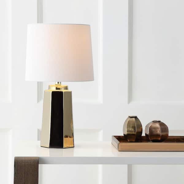 SAFAVIEH Parlon 17.25 in. Plated Gold Table Lamp with Off-White Shade