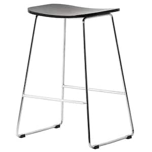 Melrose 26 in. Modern Wood Bar Stool with Chrome Iron Base and Footrest In Black