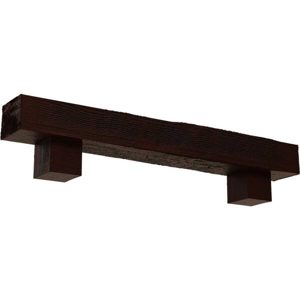 Ekena Millwork 8 in. x 10 in. x 7 ft. Rough Sawn Faux Wood Fireplace Mantel Kit, Alamo Corbels, Natural Pecan