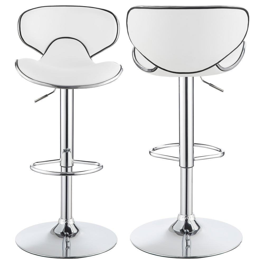 White Faux Leather Adjustable Swivel Bar Stools with Chrome Base