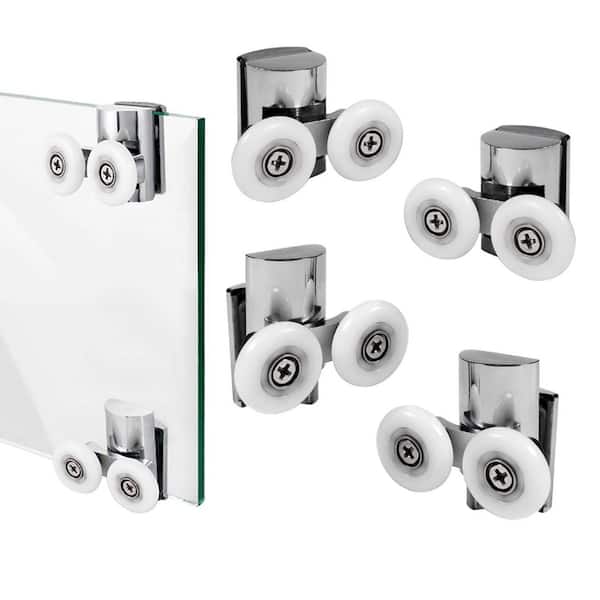 4-Piece Zinc Alloy Shower Door Runners in Silver, 23 mm Twin Shower Door Rollers