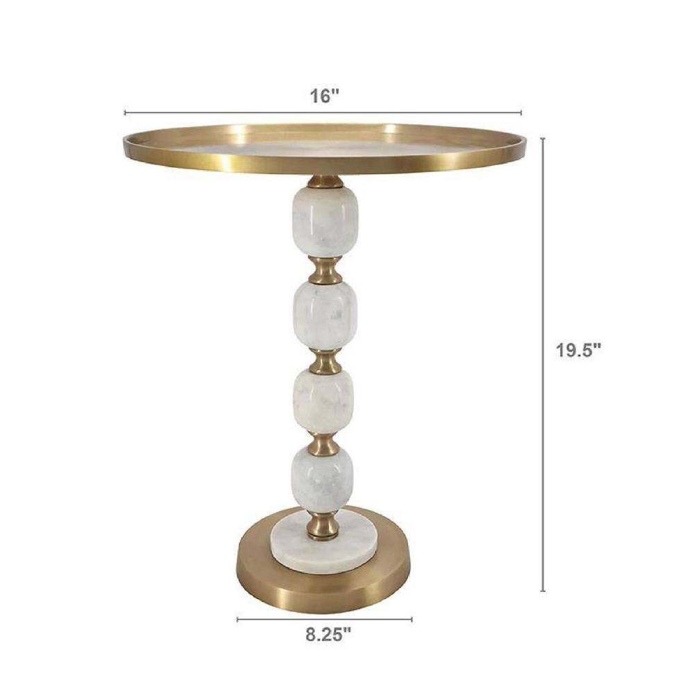 Gold and White Marble Metal Round Side Table