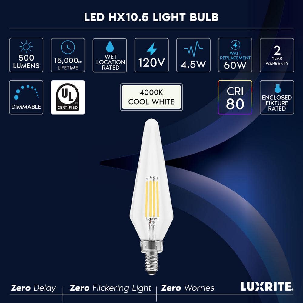 Clear Glass Dimmable LED Candelabra Bulbs, Set of 12