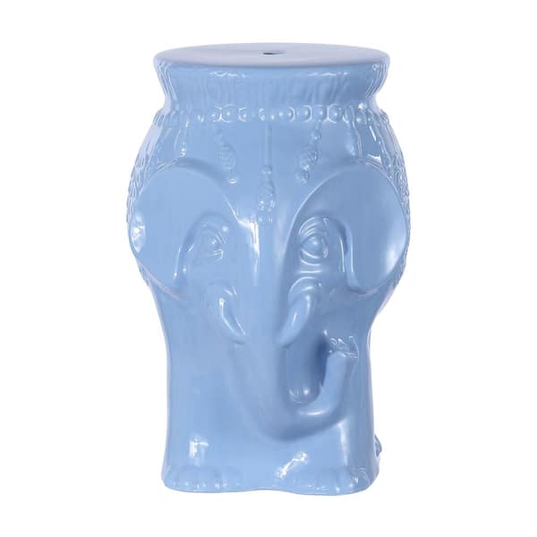 JONATHAN Y Orla 18.5 in. Modern Bohemian Elephant Ceramic Garden Stool, Blue