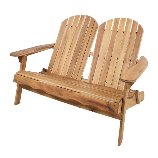 Tidoin Natural Solid Wood Outdoor Adirondack Loveseat Sofa