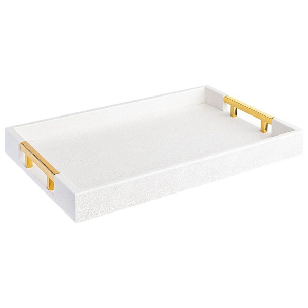 Unbranded Sleek 16 in. x 12 in. Modern Rectangle White Faux Leather Decorative Serving Tray