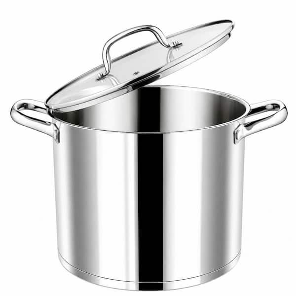 12 Quart Stainless Steel Stock Pot with Glass Lid, Tri-Ply Bottom, and Double Handles for Induction Cooking