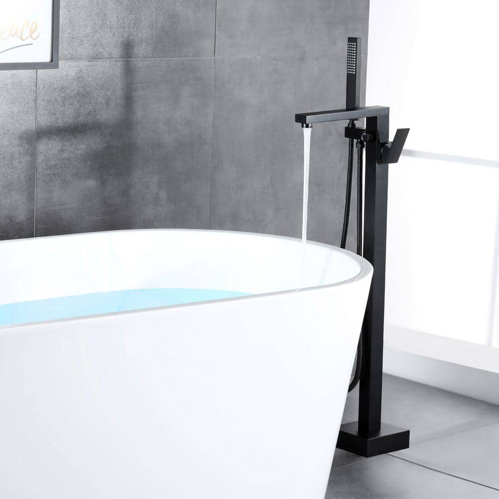 Matte Black Stainless Steel Freestanding Tub Faucet with Hand Shower