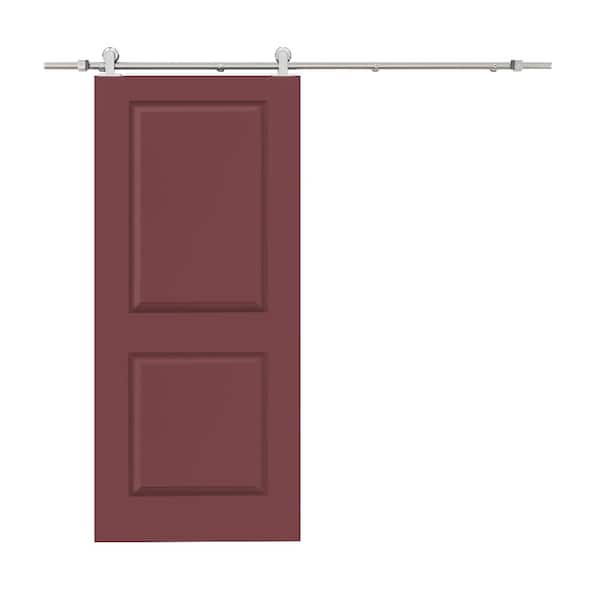CALHOME 30 in. x 80 in. Maroon Stained Composite MDF 2-Panel Interior Sliding Barn Door with Hardware Kit