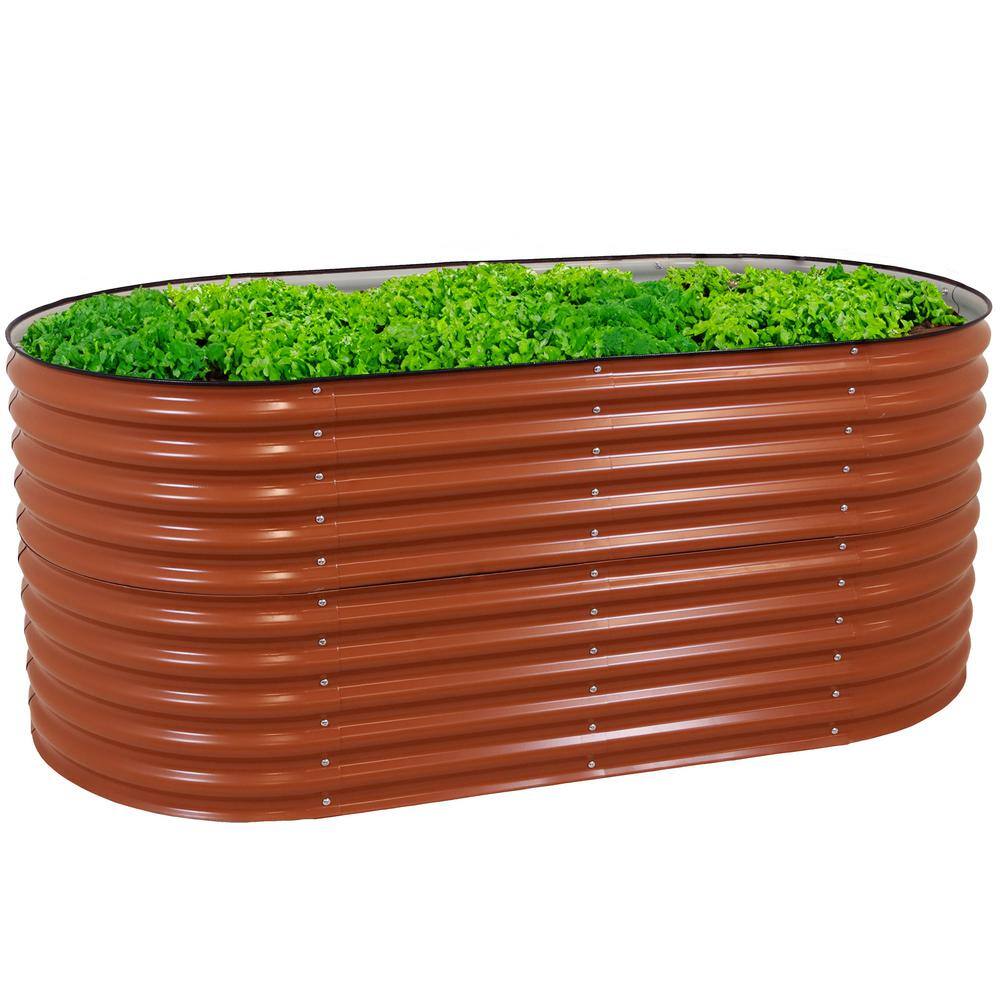 Large Brown Galvalume Steel Oval Raised Garden Bed
