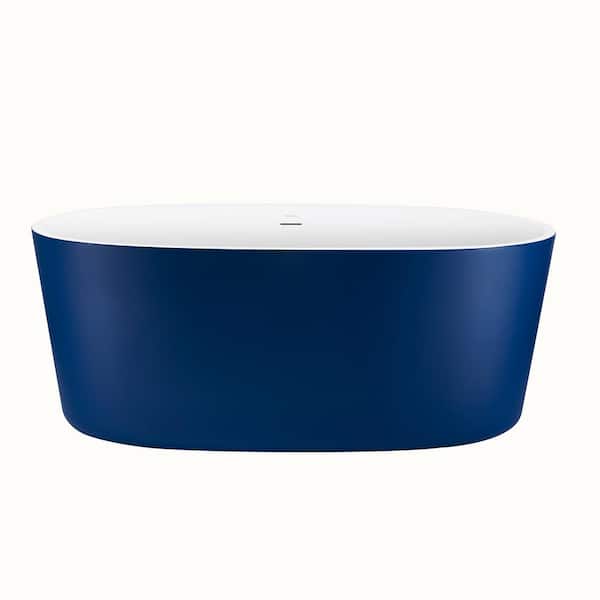 UPIKER 63 in. Acrylic Double-Ended Freestanding Flatbottom Soaking Non-Whirlpool Bathtub in Blue