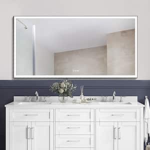 72 in. W x 36 in. H Large Rectangular Framed Anti-Fog Wall Mounted LED Bathroom Vanity Mirror in Matte Black with Light