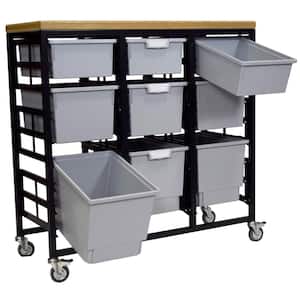 Mobile Workbench Storage Station With Wood Top -9 StorSystem Trays-Gray