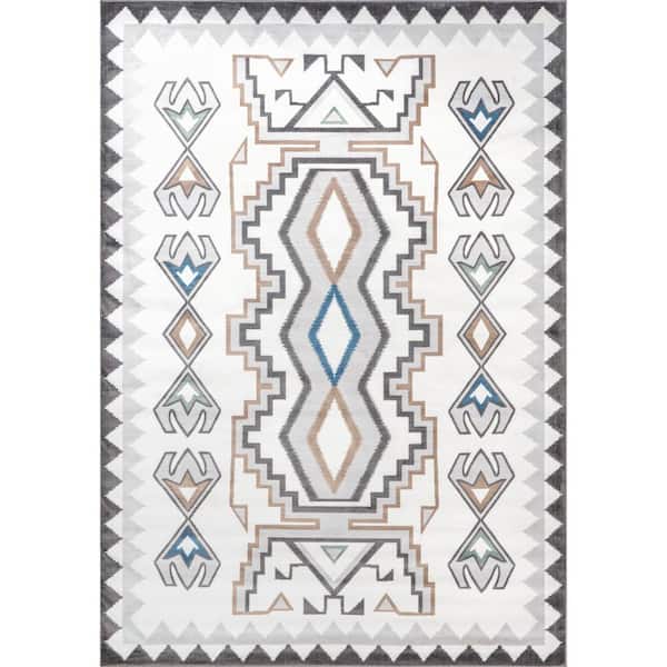 nuLOOM Brinley Geometric Beige 3 ft. 8 in. x 6 ft. Machine Washable Area Rug