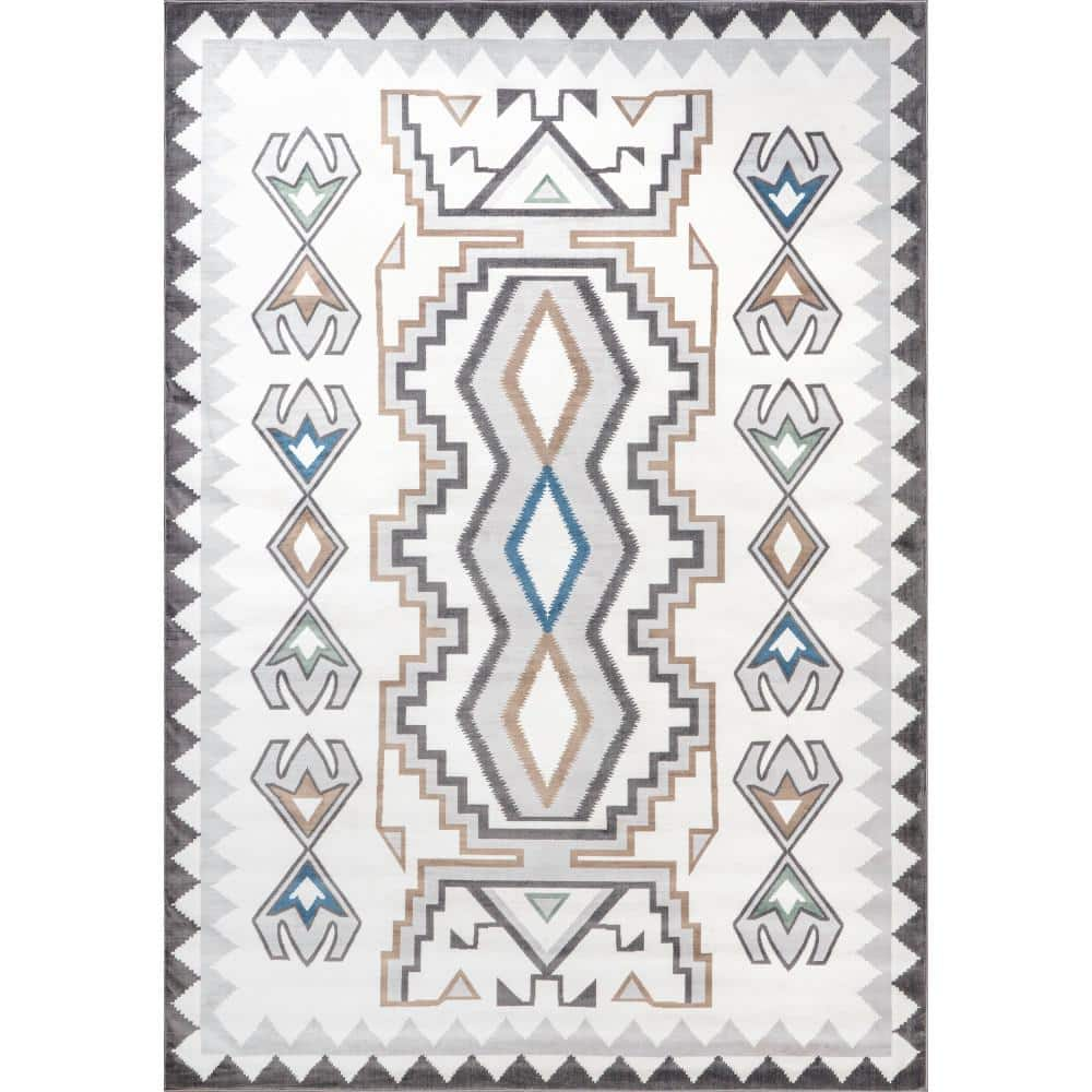 nuLOOM Brinley Geometric Beige 7 ft. 5 in. x 10 ft. Machine Washable Area Rug