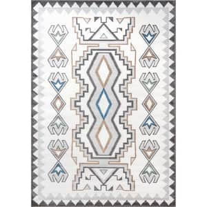 Brinley Geometric Beige 7 ft. 5 in. x 10 ft. Machine Washable Area Rug