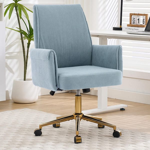 Striped Corduroy Fabric Mid Back Swivel Ergonomic Office Chair in Blue