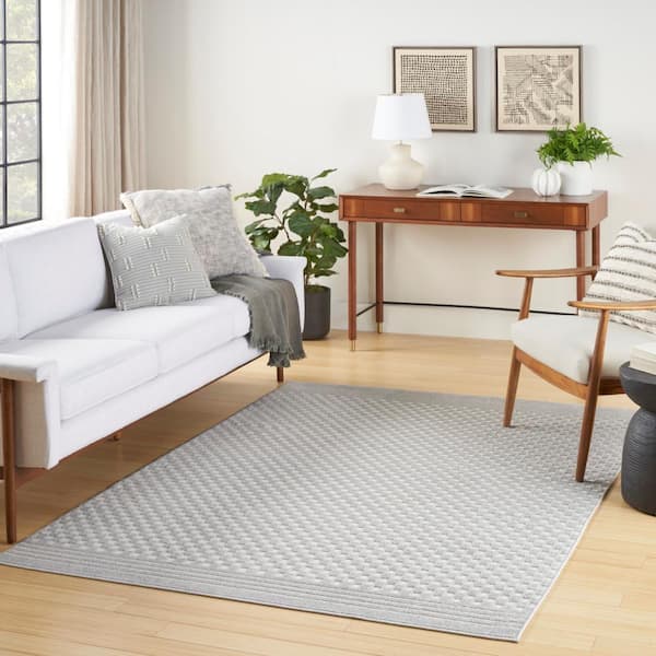 Casual Light Grey 5 ft. x 7 ft. Checker Contemporary Area Rug