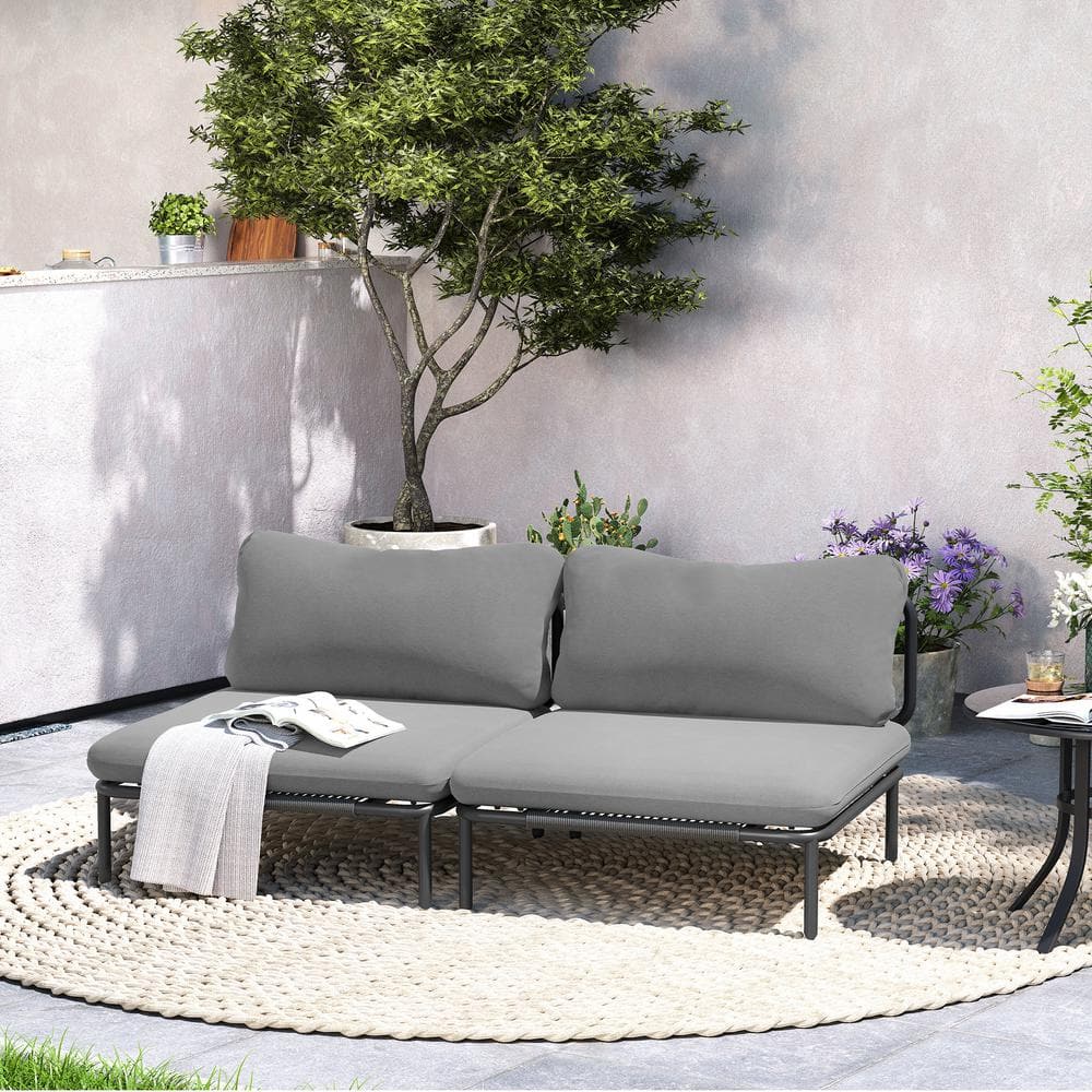 2-Piece Corner Chair Sofa Outdoor Sectional Set with Dark Gray Cushions and Removable Armrests Outdoor Furniture Set price history on PriceWatchPro