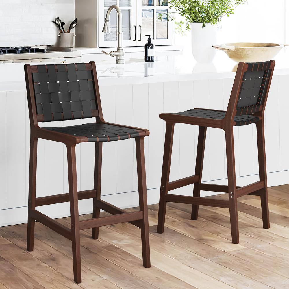 LUE BONA Attox 26 in. Black Wood Frame Modern Bar Stools with Solid ...