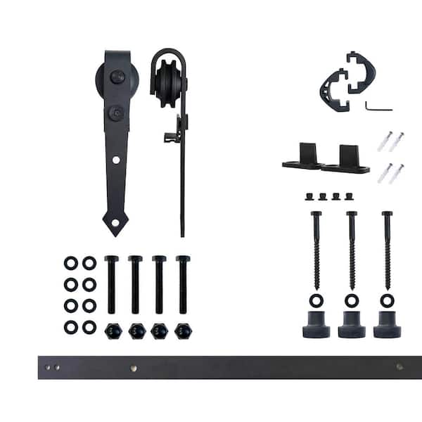 HOMACER 4 ft./48 in. Black Rustic Non-Bypass Sliding Barn Door Hardware Kit Arrow Design Roller for Single Door