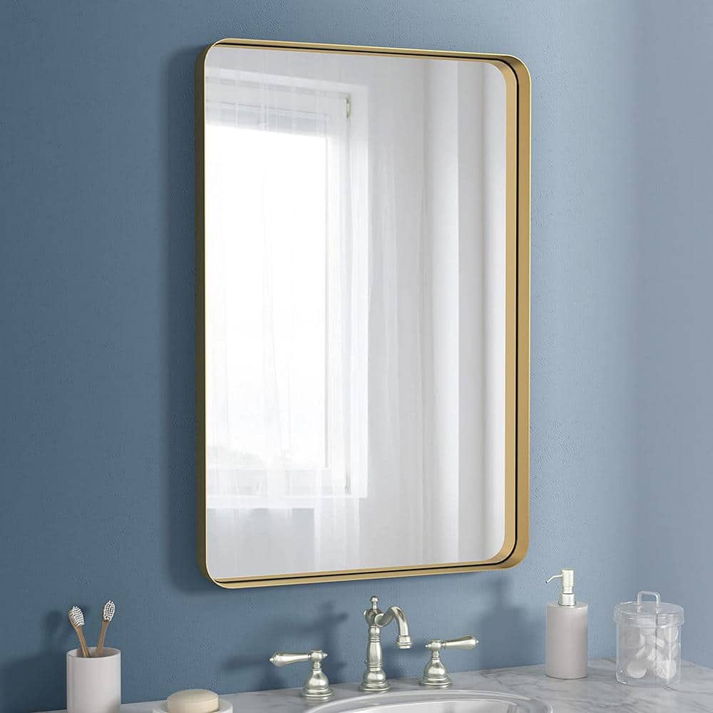 KOHROS 18 in. W x 28 in. H Rectangle Gold Framed Bathroom Wall Mirror ...