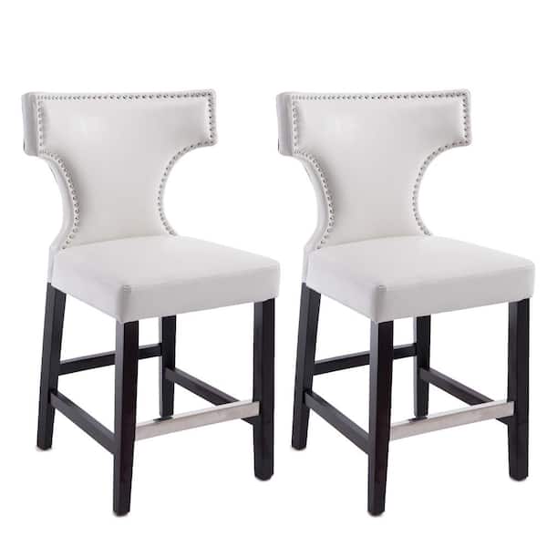 CorLiving Antonio 24.5 in. White Bonded Leather Bar Stool (Set of 2)