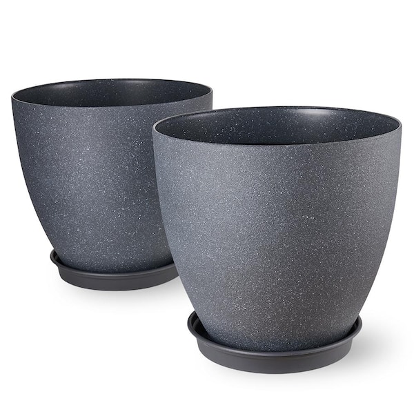Unbranded Large 18 inch Black, Plastic Round Outdoor Flower Plant Pots with Saucer Drainage Hole Garden (2-Pack)