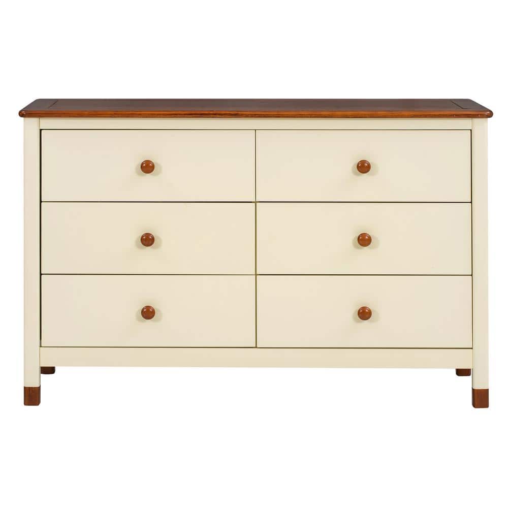 Modern Wood 6 Drawers Cream/Walnut Dresser Storage for Kids 47