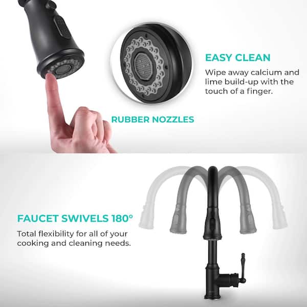 Easy-Install Single-Handle Pull-Down Sprayer Kitchen Faucet with Flexible Hose in Matte Black Easy-Install Single-Handle Pull-Down Sprayer Kitchen Faucet with Flexible Hose in Matte Black