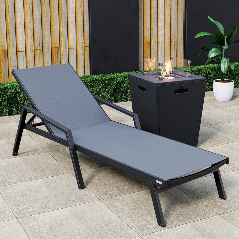 Marlin Dark Grey Aluminum Patio Chaise Lounge Chair with Fire Pit Table