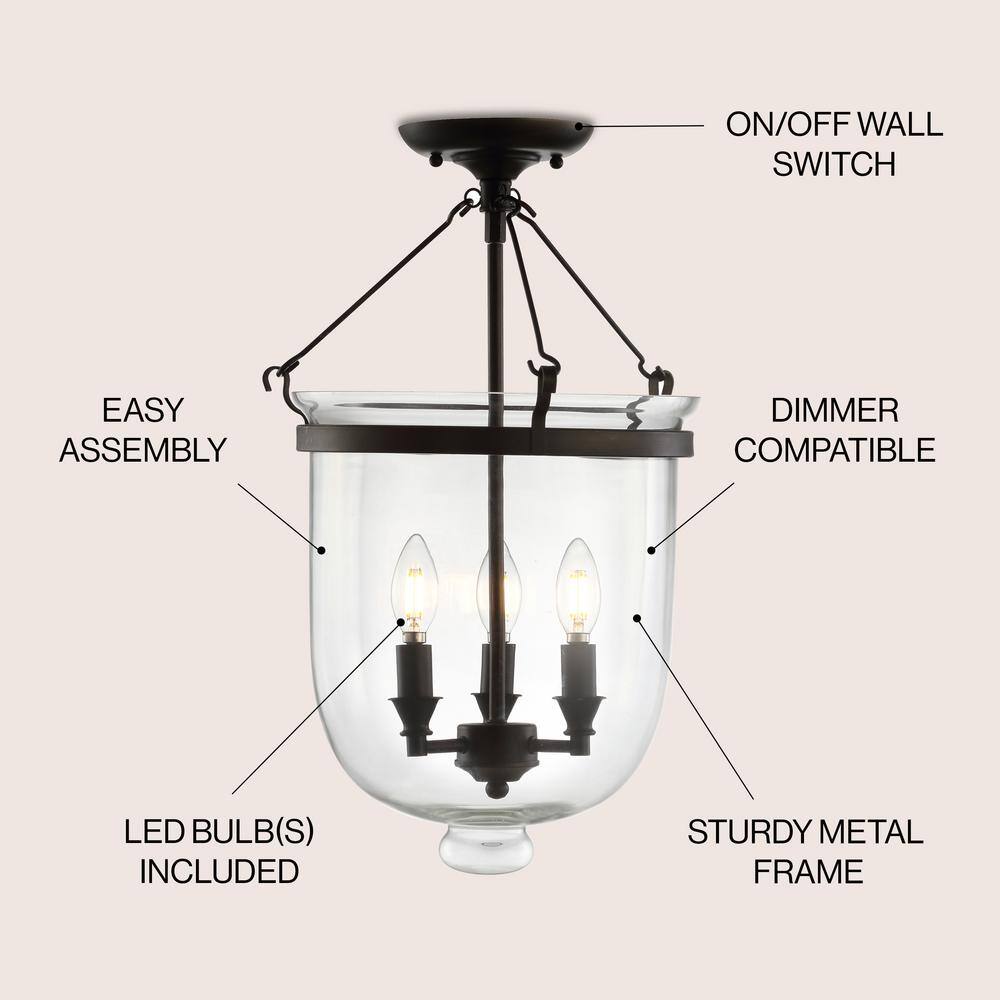 Elegant Farmhouse 14.5" Oil Rubbed Bronze & Glass LED Ceiling Light