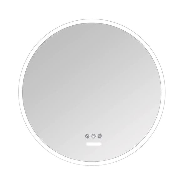 Unbranded 26 in. W x 26 in. H Round Acrylic Framed Led Dimmable Anti Fog Wall Bathroom Vanity Mirror in Silver