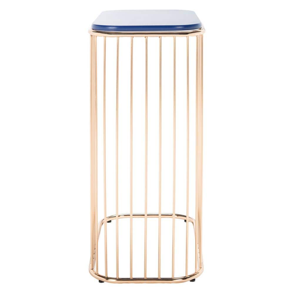 Modern Glam Blue & Gold Square Metal & Wood Accent Table
