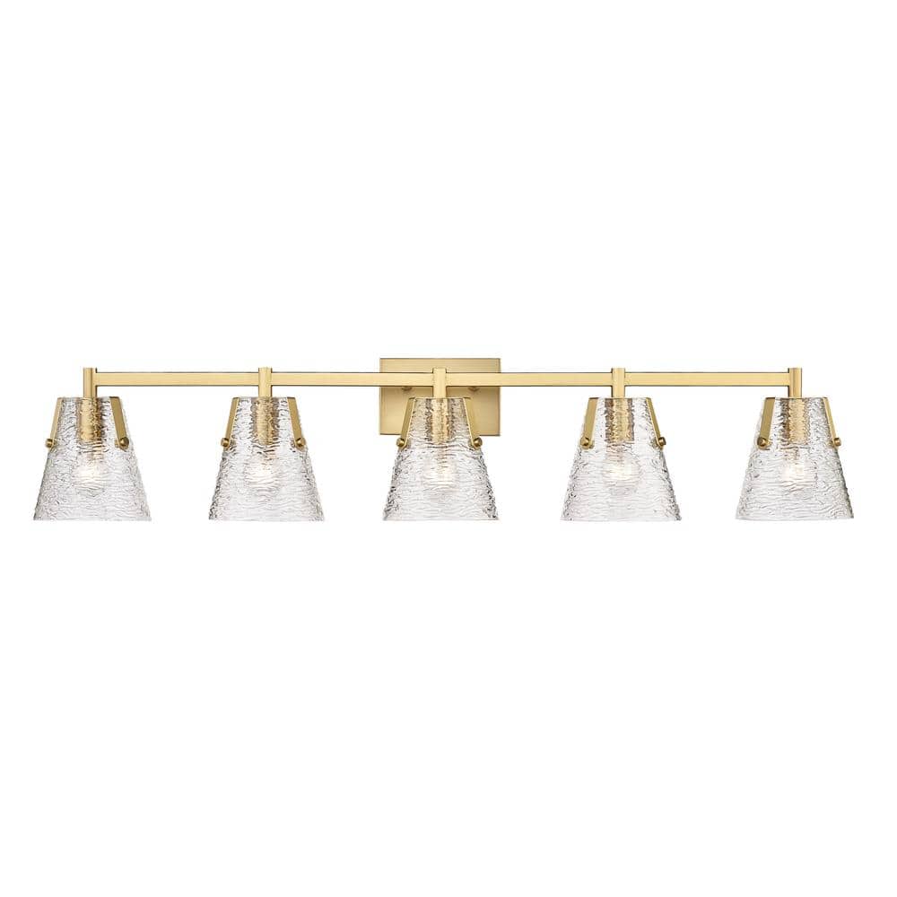 Analia 45.75 in. 5 Light Modern Gold Vanity Light with Clear Ribbed Glass S