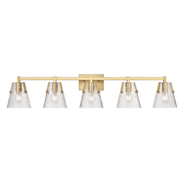 Unbranded Analia 45.75 in. 5 Light Modern Gold Vanity Light with Clear Ribbed Glass Shade with No Bulbs Included