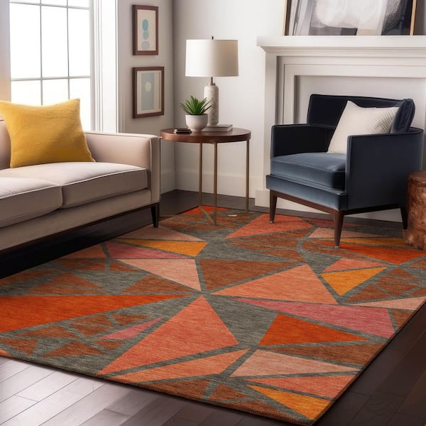 Mayfield Premium Machine Washable Abstract AMF1039 Rust 10 ft. x 14 ft. Area Rug